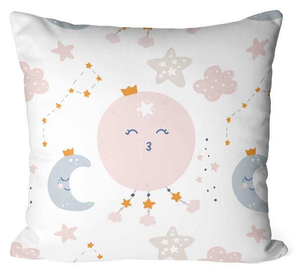 Polštář z mikrovlákna Králové oblohy - korunovaný měsíc a hvězdy zobrazené na světlém pozadí
