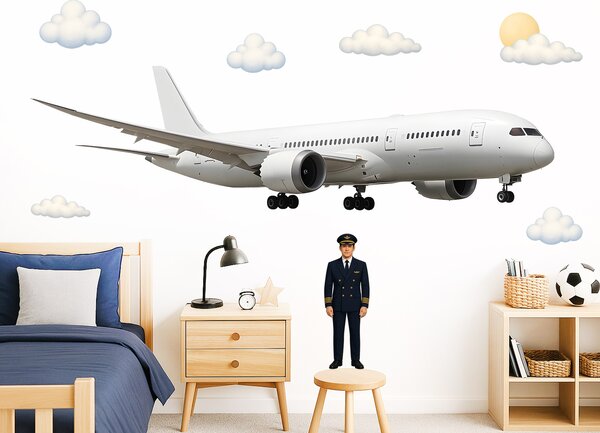 Letadlo Boeing textilní přelepitelná samolepka na zeď arch 75 x 21 cm