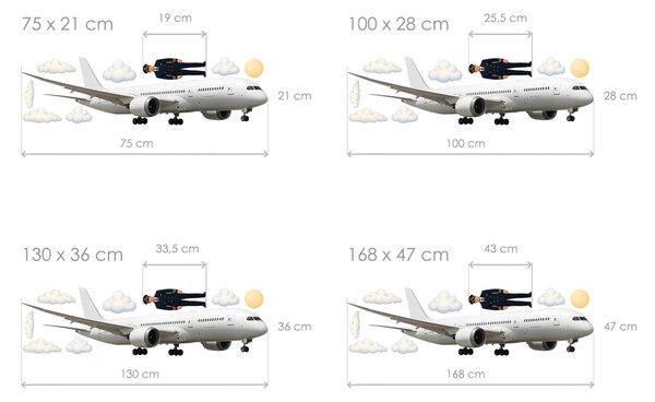 Letadlo Boeing textilní přelepitelná samolepka na zeď arch 75 x 21 cm