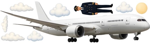 Letadlo Boeing textilní přelepitelná samolepka na zeď arch 75 x 21 cm