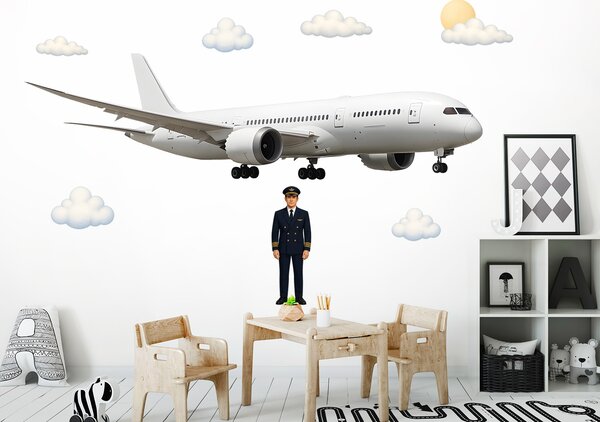 Letadlo Boeing textilní přelepitelná samolepka na zeď arch 75 x 21 cm