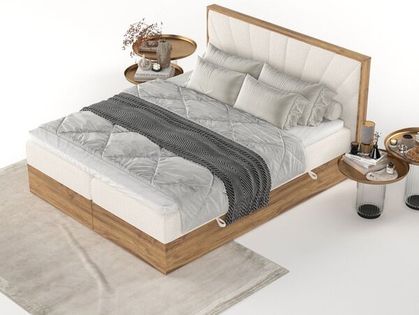 Boxspring postel s úložným prostorem v krémovo-přírodní barvě 140x200 cm Asahi – Maison de Rêve