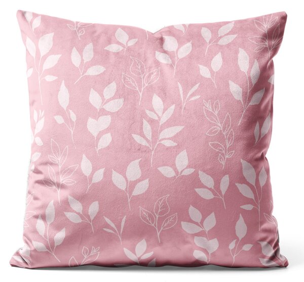 Dekorační velurový polštář Větve magnólie - minimalistický design v bledě růžových odstínech