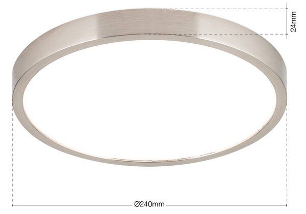 ORION LED stropní svítidlo Disc, satinovaná niklová barva, Ø 24 cm,, stmívatelný, Hliník / šedá / zinek, Obývací pokoj / jídelna, Hliník, Moderní