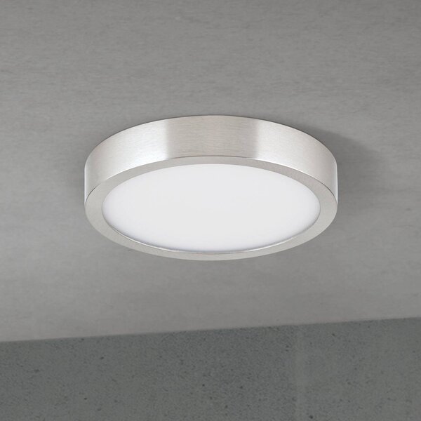 ORION LED stropní svítidlo Disc, satinovaná niklová barva, Ø 14 cm,, stmívatelný, Hliník / šedá / zinek, Obývací pokoj / jídelna, Hliník, Moderní