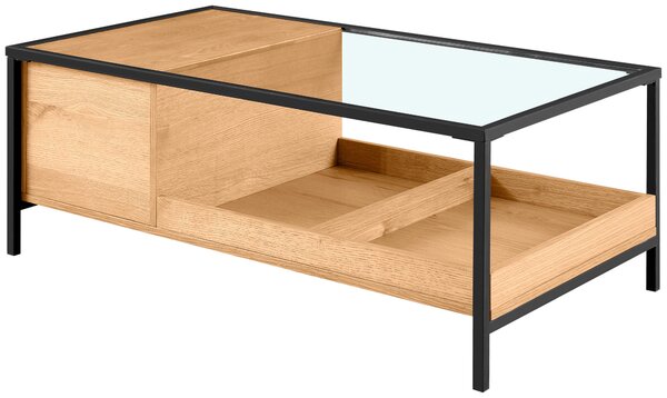 KONFERENČNÍ STOLEK, čiré, černá, barvy dubu, dřevo, kov, sklo, kompozitní dřevo, 110/60/40 cm Waldwelt - Konferenční stolky