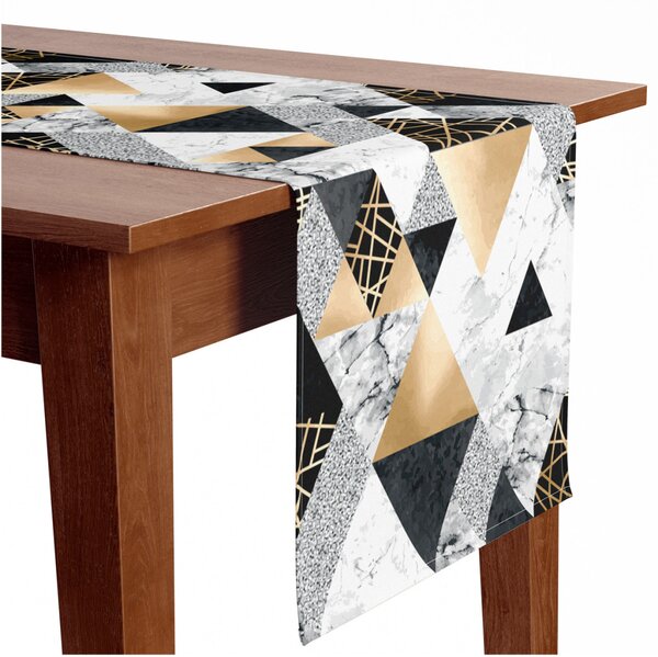 Běhoun na stůl Geometrie elegance - minimalistický vzor s imitací mramoru a zlata