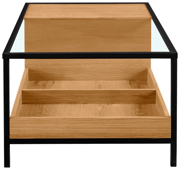 KONFERENČNÍ STOLEK, čiré, černá, barvy dubu, dřevo, kov, sklo, kompozitní dřevo, 110/60/40 cm Waldwelt - Konferenční stolky