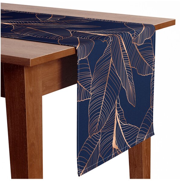 Běhoun na stůl Abstrakcija z listi - rastlinski motiv na temno modrem ozadju