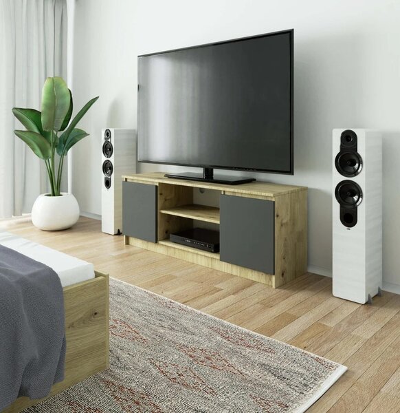 TV stolek s dvířky YMARIN - dub artisan / šedý