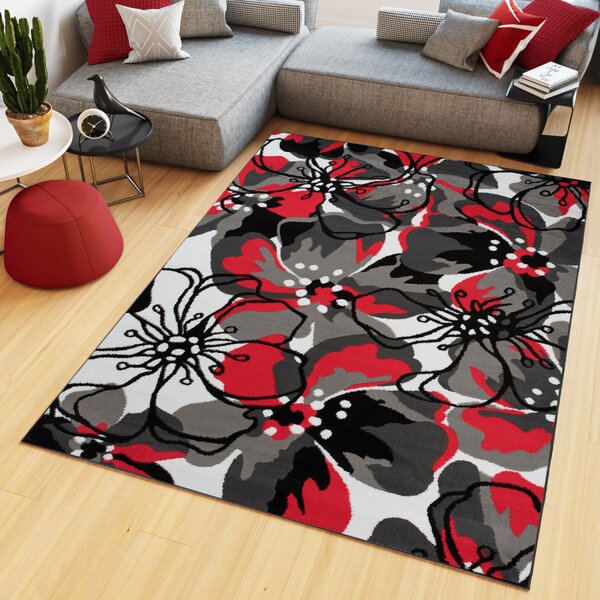 Makro Abra Kusový koberec moderní MAYA Z907E Květy šedý červený Rozměr: 180x250 cm
