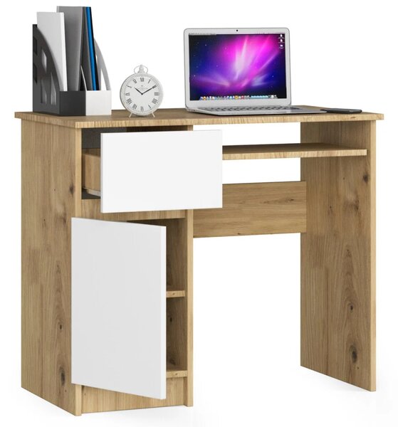 PC stůl KALRION - dub artisan / bílý, levé provedení
