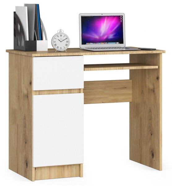 PC stůl KALRION - dub artisan / bílý, levé provedení