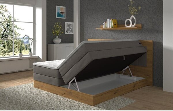 Postel Boxspring Marc 180x200, šedá,dub vč. matrace a topperu