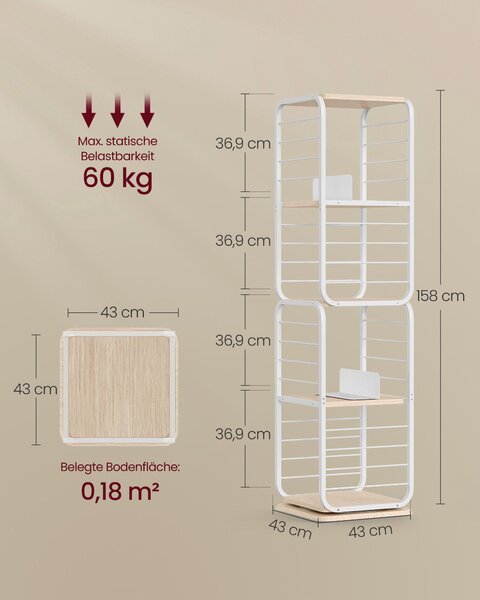 REGÁL, bílá, béžová, uhlíková ocel, 43/158/43 cm Boxxx - Online Only regály & police, Online Only