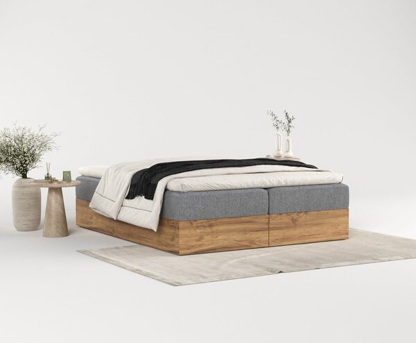 Boxspring postel s úložným prostorem v šedo-přírodní barvě 180x200 cm Faro – Maison de Rêve