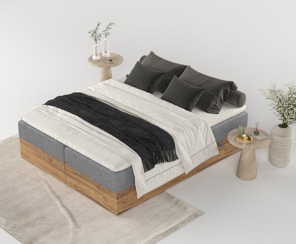 Boxspring postel s úložným prostorem v šedo-přírodní barvě 180x200 cm Faro – Maison de Rêve