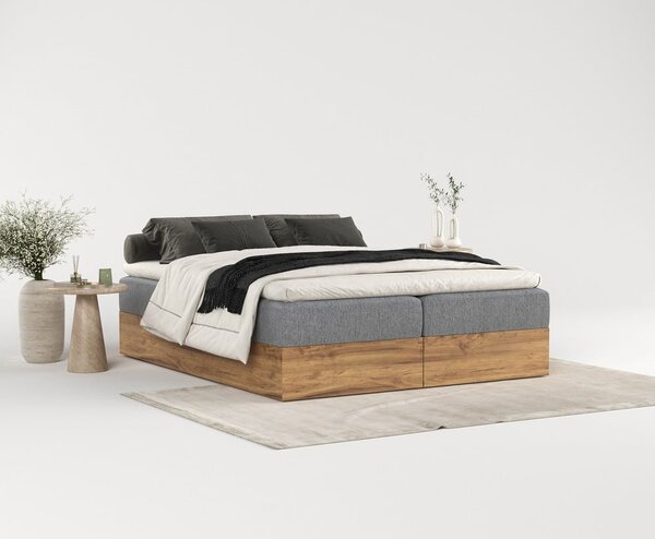 Boxspring postel s úložným prostorem v šedo-přírodní barvě 180x200 cm Faro – Maison de Rêve