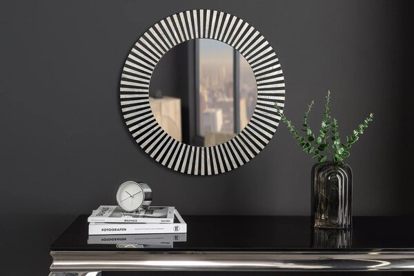 Kulaté zrcadlo BONE INLAY 60 CM černá bílá Zrcadla | Kulatá