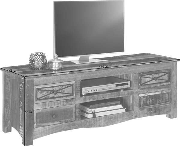 NÍZKÁ KOMODA, recyklované dřevo, vícebarevná, 140/50/45 cm Landscape - TV stolky & komody pod TV