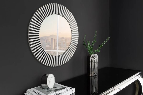 Kulaté zrcadlo BONE INLAY 60 CM černá bílá Zrcadla | Kulatá