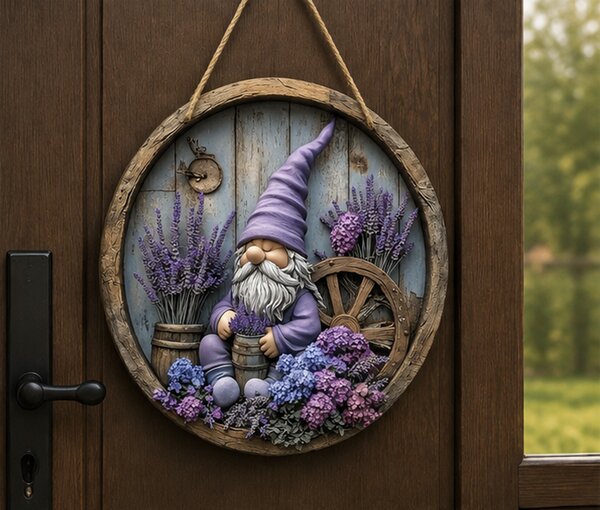 Dekorace na zeď, dřevo, 20x20 cm, Boho styl s trpaslíkem, Dekorino DZ20260012