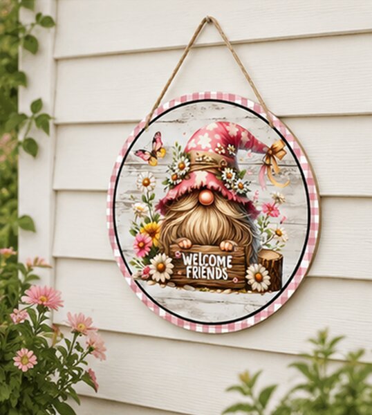 Dekorace na zeď, dřevo, 20x20 cm, Boho styl s trpaslíkem, Dekorino DZ20260011