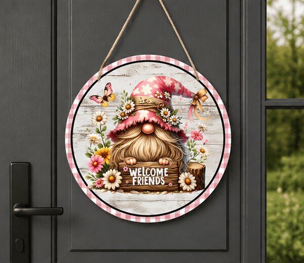 Dekorace na zeď, dřevo, 20x20 cm, Boho styl s trpaslíkem, Dekorino DZ20260011