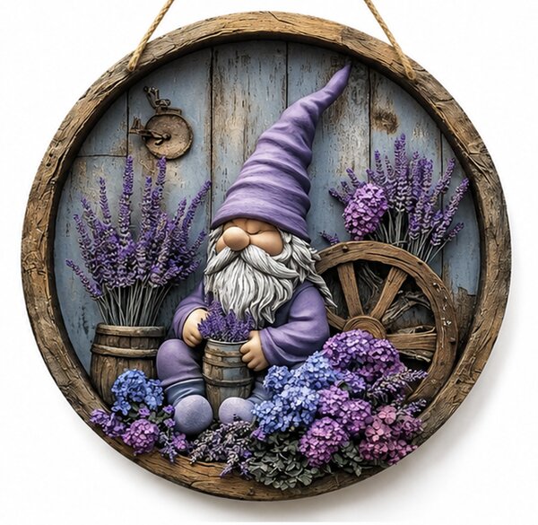 Dekorace na zeď, dřevo, 20x20 cm, Boho styl s trpaslíkem, Dekorino DZ20260012
