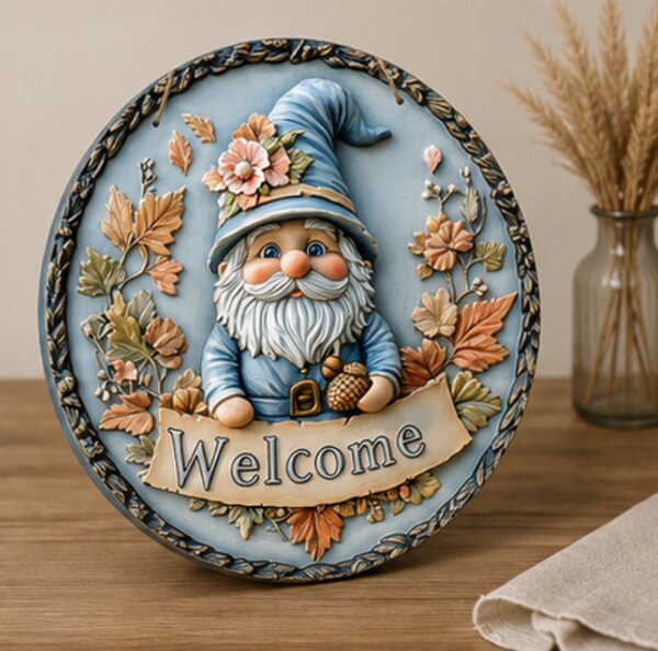 Dekorace na zeď, dřevo, 20x20 cm, Boho styl s trpaslíkem, Dekorino DZ20260009