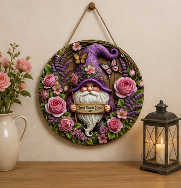 Dekorace na zeď, dřevo, 20x20 cm, Boho styl s trpaslíkem, Dekorino DZ20260015