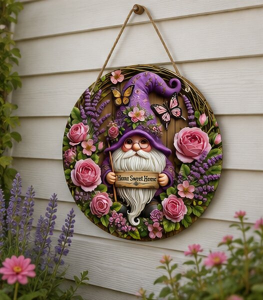 Dekorace na zeď, dřevo, 20x20 cm, Boho styl s trpaslíkem, Dekorino DZ20260015