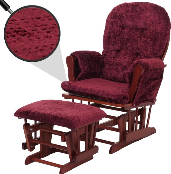 Relaxaní křeslo HWC-C76, houpací křeslo s taburetem látka inylka (465 g/m²) Oeko-Tex bordeaux, tmavý rám