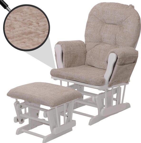 Relaxaní křeslo HWC-C76, houpací křeslo s taburetem látka inylka (465g/m²) Oeko-Tex krémová, bílý rám