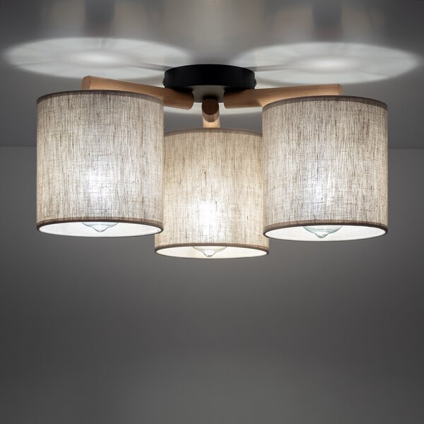 TK Lighting Deva Nature stropní světlo 3x15 W černá-šedá-dřevo 6865