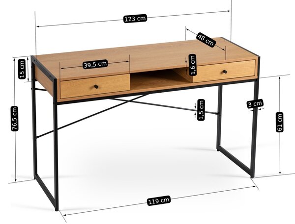 Vivaldi Psací stůl se zásuvami Rex 123 cm dub Craft zlatý/černý
