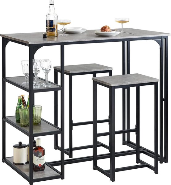 SoBuy sada stolu a 2 barových idlí, barové idle + barové idle, bistro stl, barový set, barový set, vysoká idle na balkon, do kuchyn a jídelny, edá barva