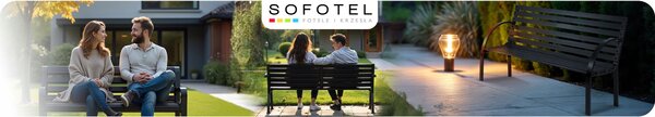 Zahradní lavička s opěradlem Sofotel, dřevěná, černá, 117 x 57 cm