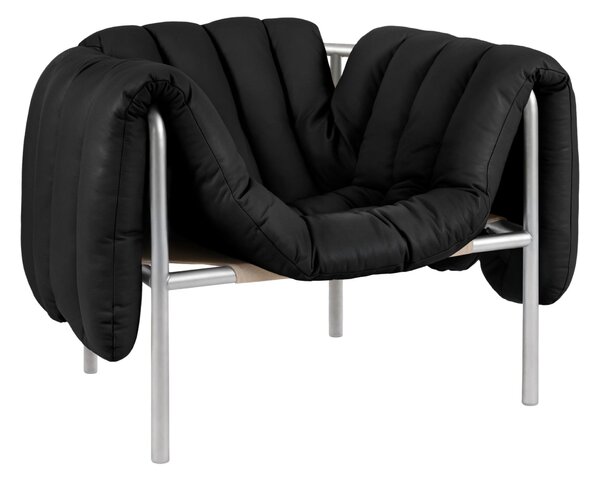 HEM Křeslo Puffy, Black Leather / Stainless Steel