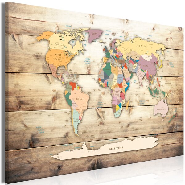 Obraz XXL Mapa světa na dřevěném podkladu