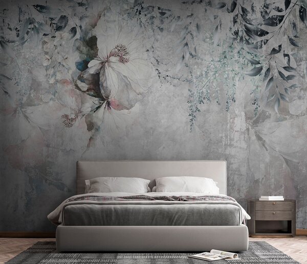 Fototapety Grunge styl s větvemi a bílými pupeny, Fototapety květiny, u74746 : uwalls.cz
