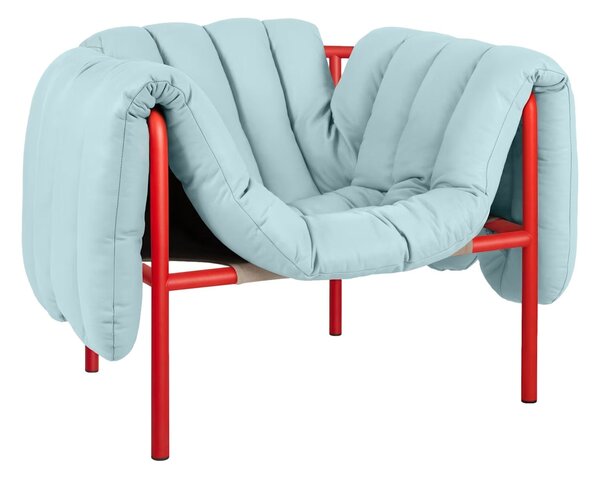 HEM Křeslo Puffy, Light Blue Leather / Traffic Red
