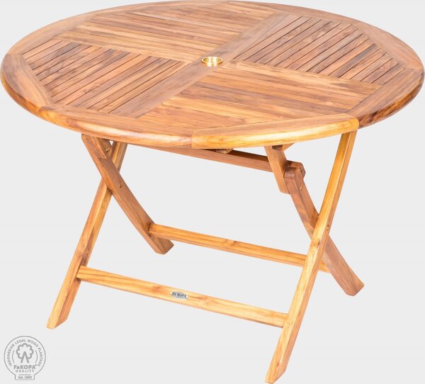 FaKOPA Velký kulatý dřevěný skládací stůl s otvorem pro slunečník Rosie Mdum