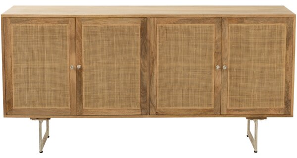 -25 % Dny MOMENTI– Dřevěná komoda J-line Weav 170 x 45 cm s ratanovým výpletem