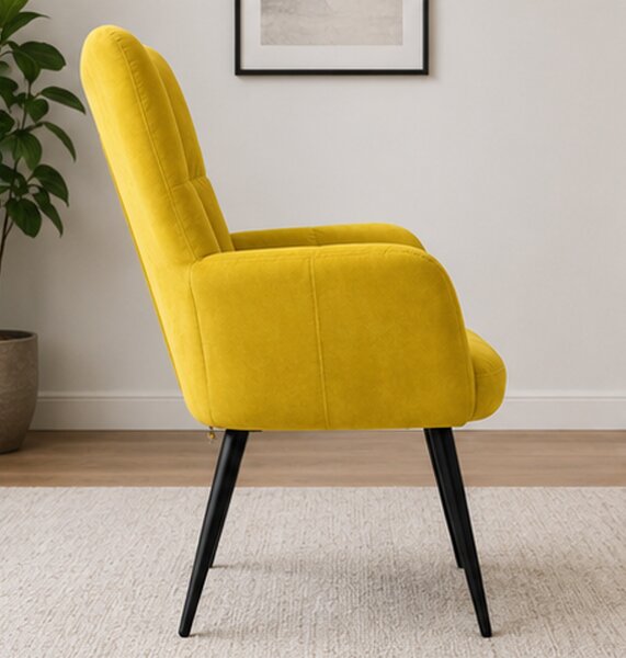 Křeslo relaxační, s podnožkou, odpočinkové, ušák, kov/samet, 98x63x69 cm, černá/hořčicově žlutá, Dekorino KR20260019