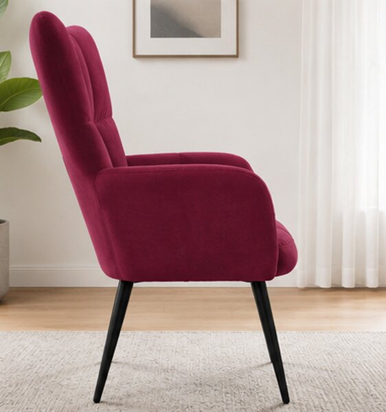 Křeslo relaxační, s podnožkou, odpočinkové, ušák, kov/samet, 98x63x69 cm, černá/vínová, Dekorino KR20260017