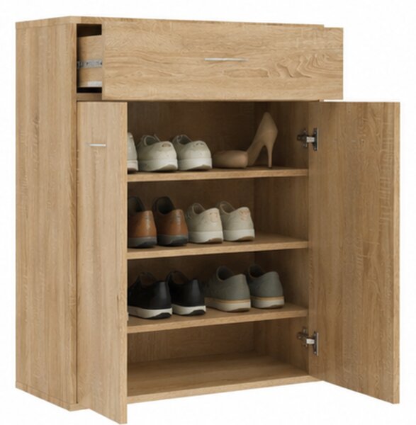 Skříňka na boty, botník, 1 zásuvka, 2 dvířka, dřevo, 85x61x36 cm, dub sonoma, Dekorino BB20260062