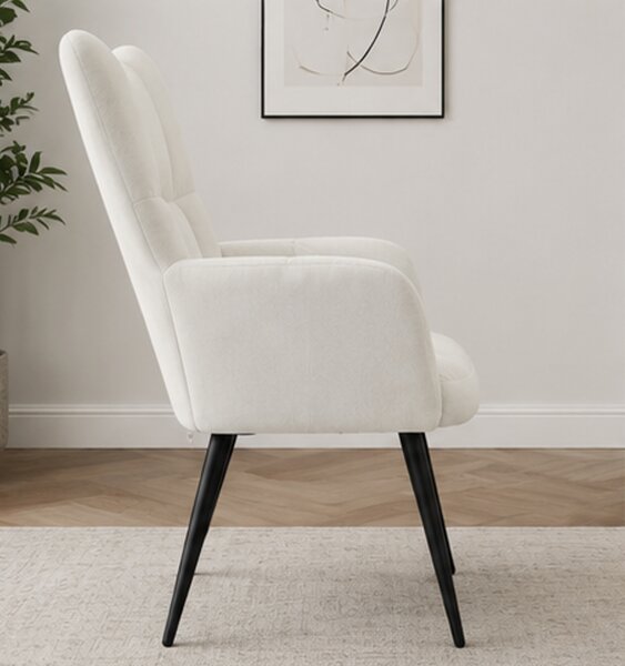 Křeslo relaxační, s podnožkou, odpočinkové, ušák, kov/samet, 98x63x69 cm, černá/bílá, Dekorino KR20260021