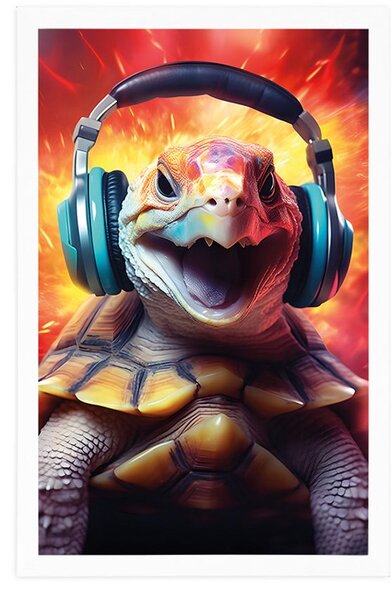 Plagát korytnačka so slúchadlami