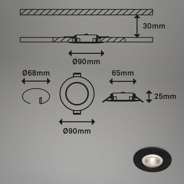 BRILO 7998-045 LED vestavná svítidla, pr.9 cm, 4x LED, 4,9 W, 480 lm, matná černá - BRILO
